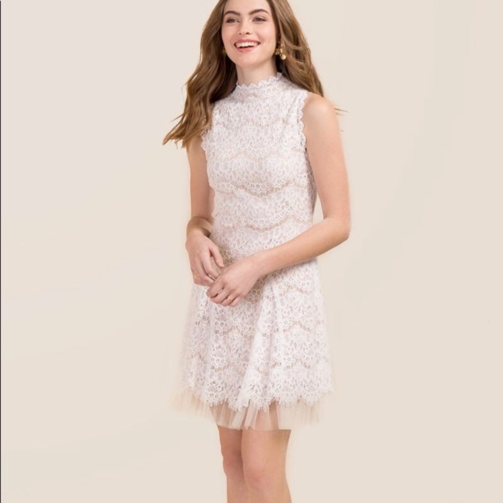Francesca’s Tulle & Lace Mini Dress, Size M, White